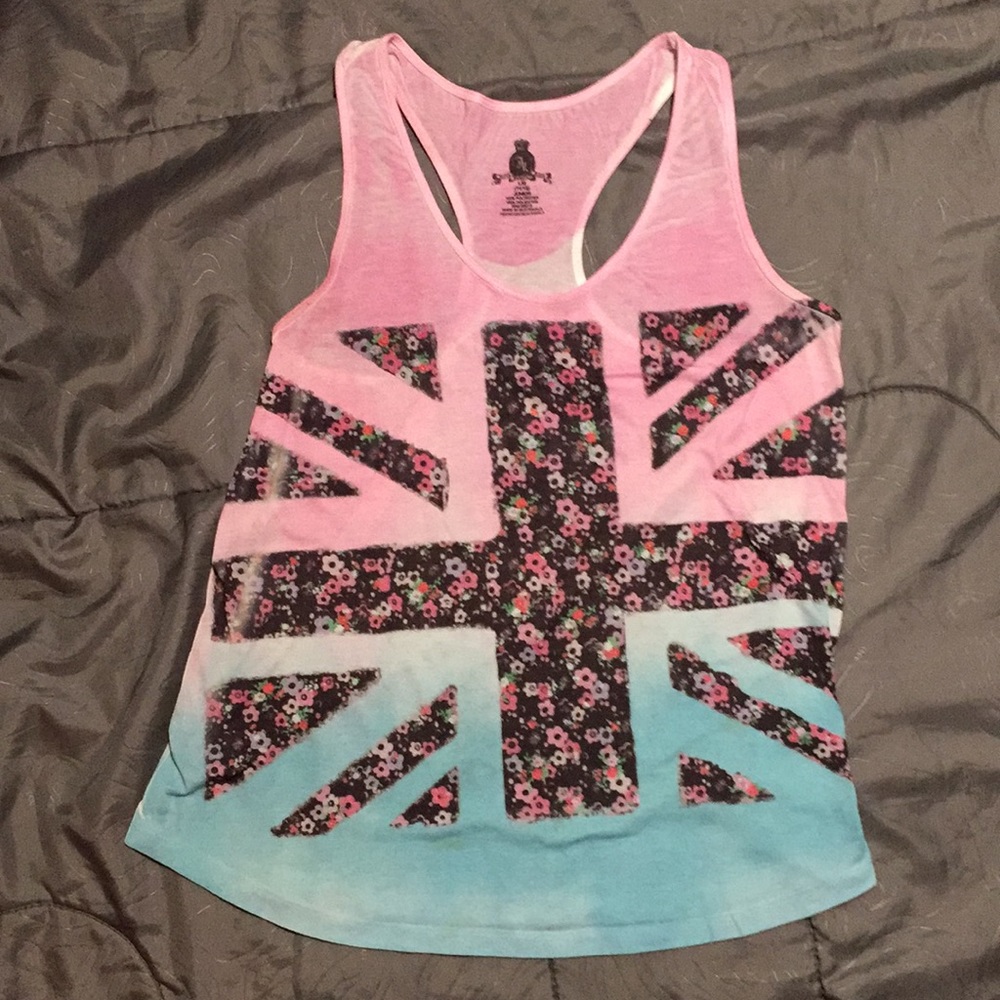 Junior Tank Top Pink and Blue with Floral Print